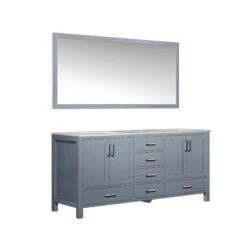 Lexora Jacques 72" Dark Grey Double Vanity, White Carrara Marble Top, White Square Sinks And 70" Mirror -Home And Outdoor LJ342272DBDSM70 5