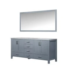 Lexora Jacques 72" Dark Grey Double Vanity, White Carrara Marble Top, White Square Sinks And 70" Mirror -Home And Outdoor LJ342272DBDSM70 6