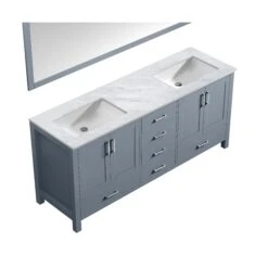 Lexora Jacques 72" Dark Grey Double Vanity, White Carrara Marble Top, White Square Sinks And 70" Mirror -Home And Outdoor LJ342272DBDSM70 7