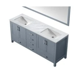 Lexora Jacques 72" Dark Grey Double Vanity, White Carrara Marble Top, White Square Sinks And 70" Mirror -Home And Outdoor LJ342272DBDSM70 8