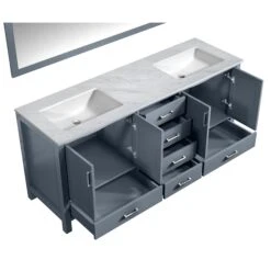 Lexora Jacques 72" Dark Grey Double Vanity, White Carrara Marble Top, White Square Sinks And 70" Mirror -Home And Outdoor LJ342272DBDSM70 9