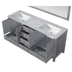 Lexora Jacques 72" Distressed Grey Double Vanity, White Carrara Marble Top, White Square Sinks And 70" Mirror 24 Lexora Jacques 72" Distressed Grey Double Vanity, White Carrara Marble Top, White Square Sinks And 70" Mirror -Home And Outdoor LJ342272DDDSM70 10