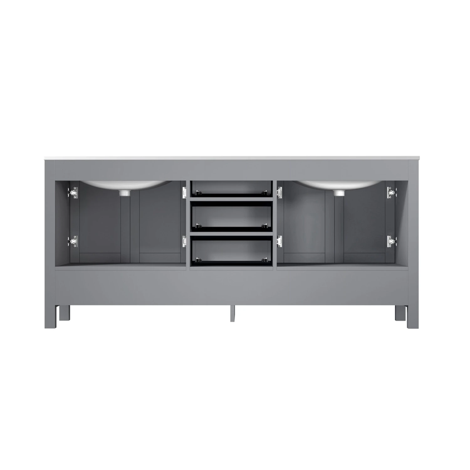 Lexora Jacques 72" Distressed Grey Double Vanity, White Carrara Marble Top, White Square Sinks And 70" Mirror 13 Lexora Jacques 72" Distressed Grey Double Vanity, White Carrara Marble Top, White Square Sinks And 70" Mirror - Image 11