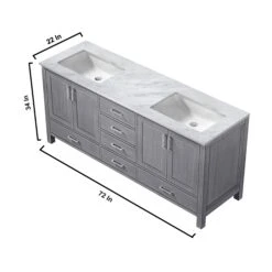 Lexora Jacques 72" Distressed Grey Double Vanity, White Carrara Marble Top, White Square Sinks And 70" Mirror 26 Lexora Jacques 72" Distressed Grey Double Vanity, White Carrara Marble Top, White Square Sinks And 70" Mirror -Home And Outdoor LJ342272DDDSM70 12