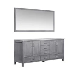 Lexora Jacques 72" Distressed Grey Double Vanity, White Carrara Marble Top, White Square Sinks And 70" Mirror 19 Lexora Jacques 72" Distressed Grey Double Vanity, White Carrara Marble Top, White Square Sinks And 70" Mirror -Home And Outdoor LJ342272DDDSM70 5