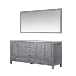 Lexora Jacques 72" Distressed Grey Double Vanity, White Carrara Marble Top, White Square Sinks And 70" Mirror 20 Lexora Jacques 72" Distressed Grey Double Vanity, White Carrara Marble Top, White Square Sinks And 70" Mirror -Home And Outdoor LJ342272DDDSM70 6