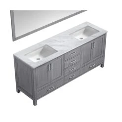 Lexora Jacques 72" Distressed Grey Double Vanity, White Carrara Marble Top, White Square Sinks And 70" Mirror 21 Lexora Jacques 72" Distressed Grey Double Vanity, White Carrara Marble Top, White Square Sinks And 70" Mirror -Home And Outdoor LJ342272DDDSM70 7