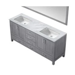 Lexora Jacques 72" Distressed Grey Double Vanity, White Carrara Marble Top, White Square Sinks And 70" Mirror 22 Lexora Jacques 72" Distressed Grey Double Vanity, White Carrara Marble Top, White Square Sinks And 70" Mirror -Home And Outdoor LJ342272DDDSM70 8