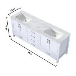 Lexora Jacques 80" White Double Vanity, White Carrara Marble Top, White Square Sinks And 30" Mirrors -Home And Outdoor LJ342280DADSM30 12