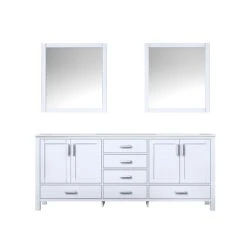 Lexora Jacques 80" White Double Vanity, White Carrara Marble Top, White Square Sinks And 30" Mirrors
