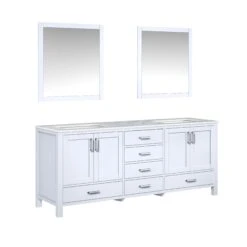 Lexora Jacques 80" White Double Vanity, White Carrara Marble Top, White Square Sinks And 30" Mirrors -Home And Outdoor LJ342280DADSM30 5
