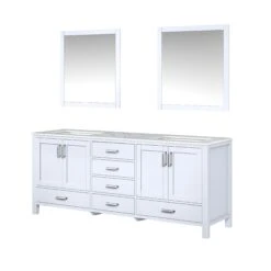 Lexora Jacques 80" White Double Vanity, White Carrara Marble Top, White Square Sinks And 30" Mirrors -Home And Outdoor LJ342280DADSM30 6