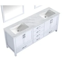 Lexora Jacques 80" White Double Vanity, White Carrara Marble Top, White Square Sinks And 30" Mirrors -Home And Outdoor LJ342280DADSM30 7