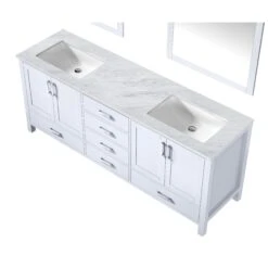 Lexora Jacques 80" White Double Vanity, White Carrara Marble Top, White Square Sinks And 30" Mirrors -Home And Outdoor LJ342280DADSM30 8