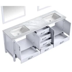 Lexora Jacques 80" White Double Vanity, White Carrara Marble Top, White Square Sinks And 30" Mirrors -Home And Outdoor LJ342280DADSM30 9