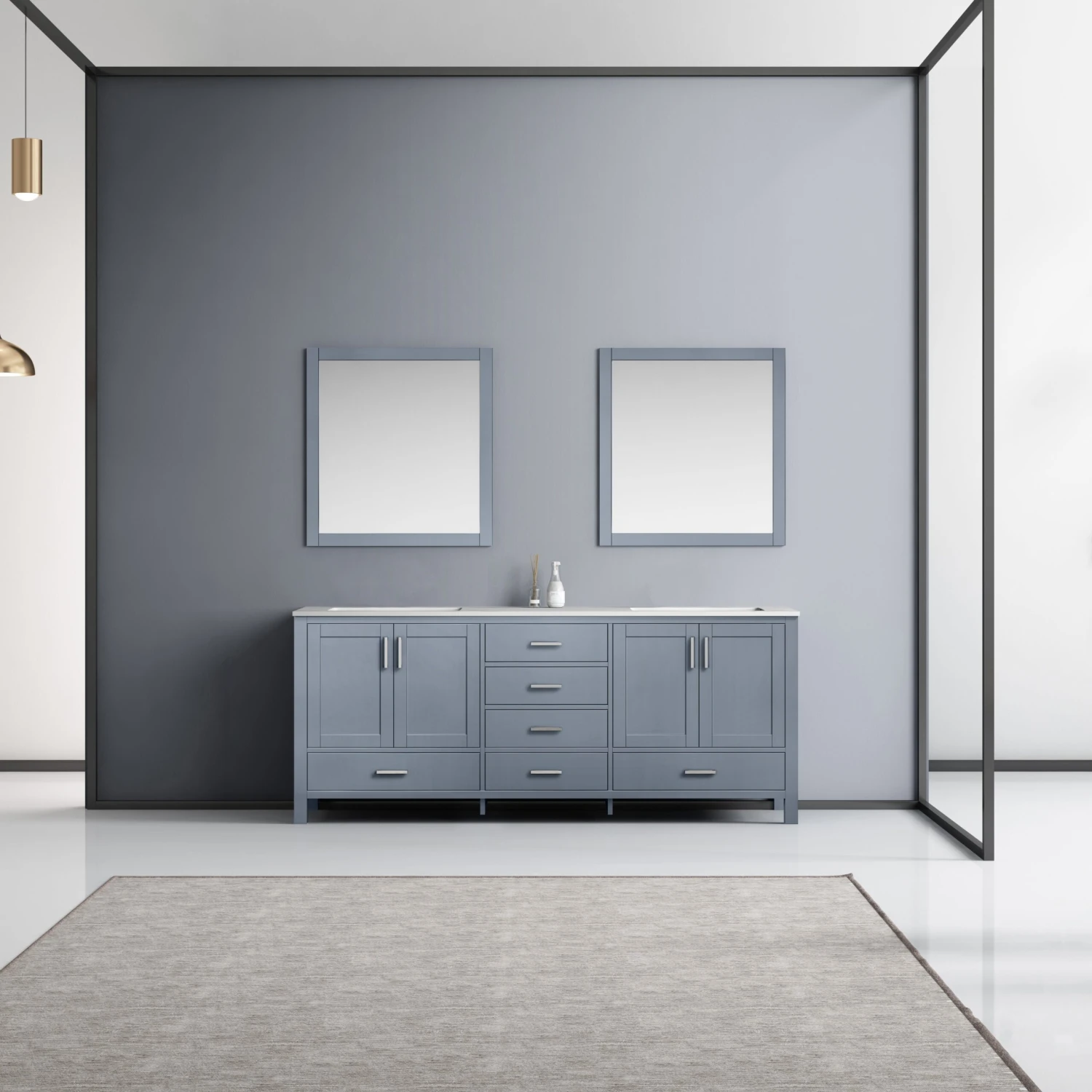 Lexora Jacques 80" Dark Grey Double Vanity, White Carrara Marble Top, White Square Sinks And 30" Mirrors 4 Lexora Jacques 80" Dark Grey Double Vanity, White Carrara Marble Top, White Square Sinks And 30" Mirrors - Image 2