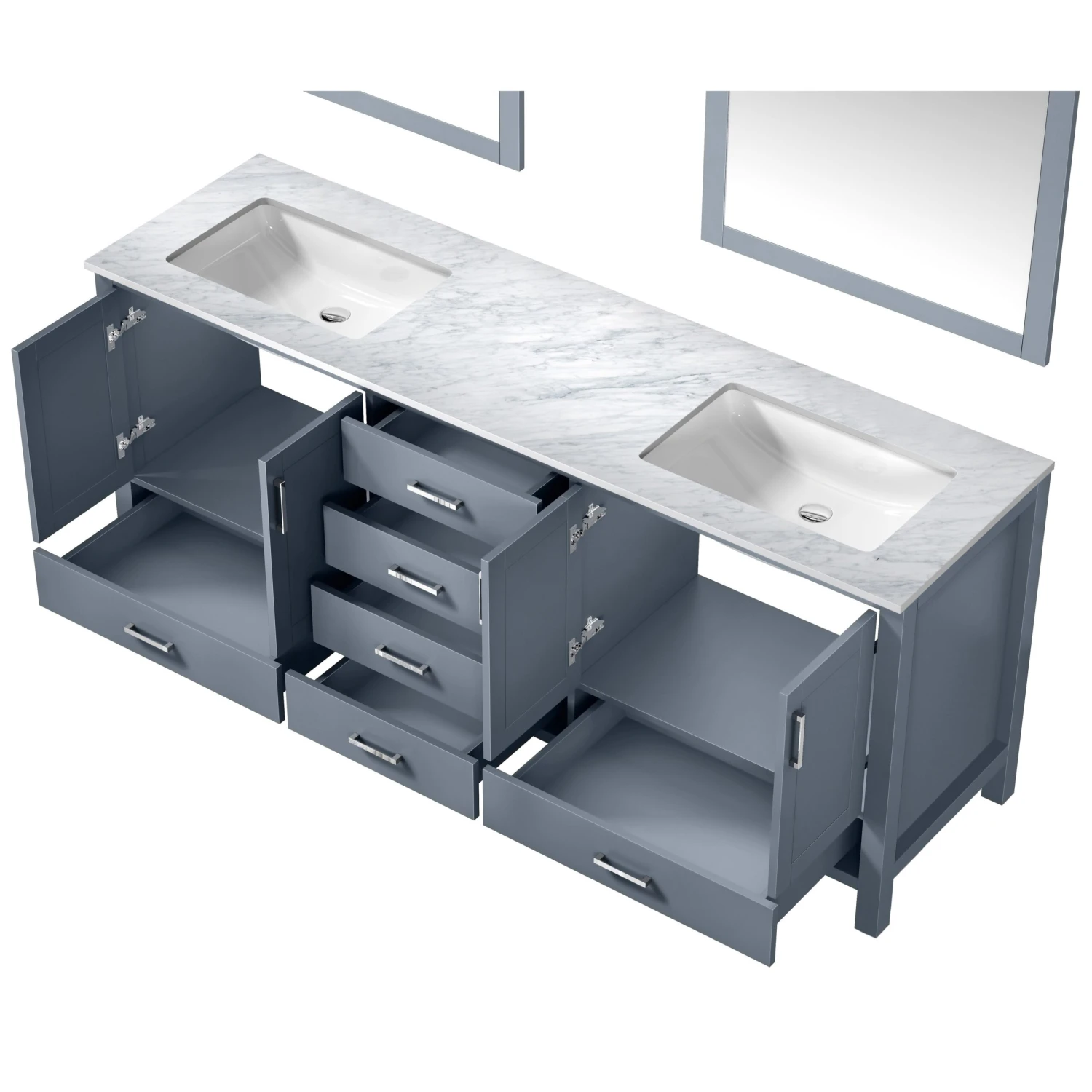 Lexora Jacques 80" Dark Grey Double Vanity, White Carrara Marble Top, White Square Sinks And 30" Mirrors 12 Lexora Jacques 80" Dark Grey Double Vanity, White Carrara Marble Top, White Square Sinks And 30" Mirrors - Image 10
