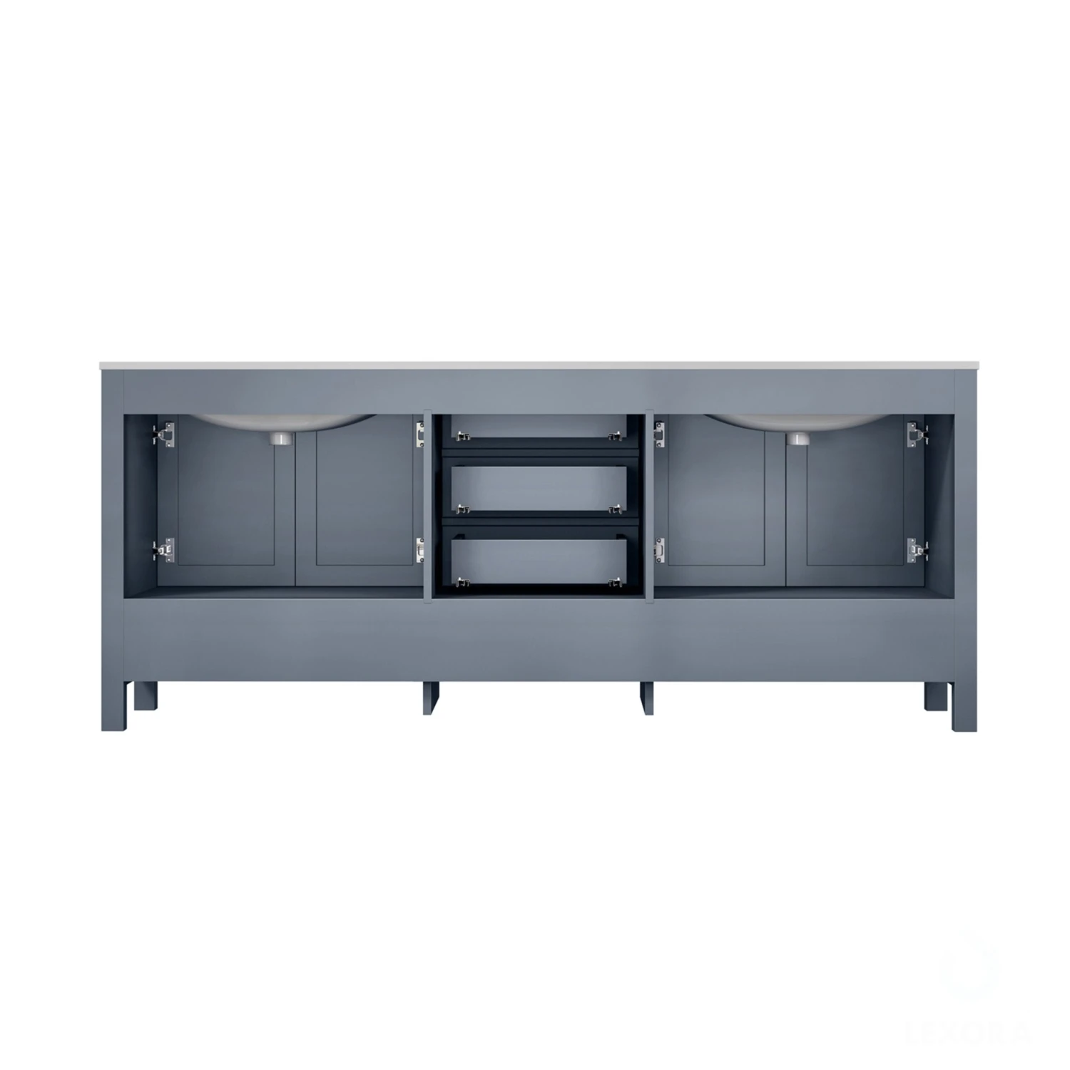 Lexora Jacques 80" Dark Grey Double Vanity, White Carrara Marble Top, White Square Sinks And 30" Mirrors 13 Lexora Jacques 80" Dark Grey Double Vanity, White Carrara Marble Top, White Square Sinks And 30" Mirrors - Image 11