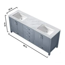 Lexora Jacques 80" Dark Grey Double Vanity, White Carrara Marble Top, White Square Sinks And 30" Mirrors 26 Lexora Jacques 80" Dark Grey Double Vanity, White Carrara Marble Top, White Square Sinks And 30" Mirrors -Home And Outdoor LJ342280DBDSM30 12