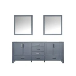 Lexora Jacques 80" Dark Grey Double Vanity, White Carrara Marble Top, White Square Sinks And 30" Mirrors