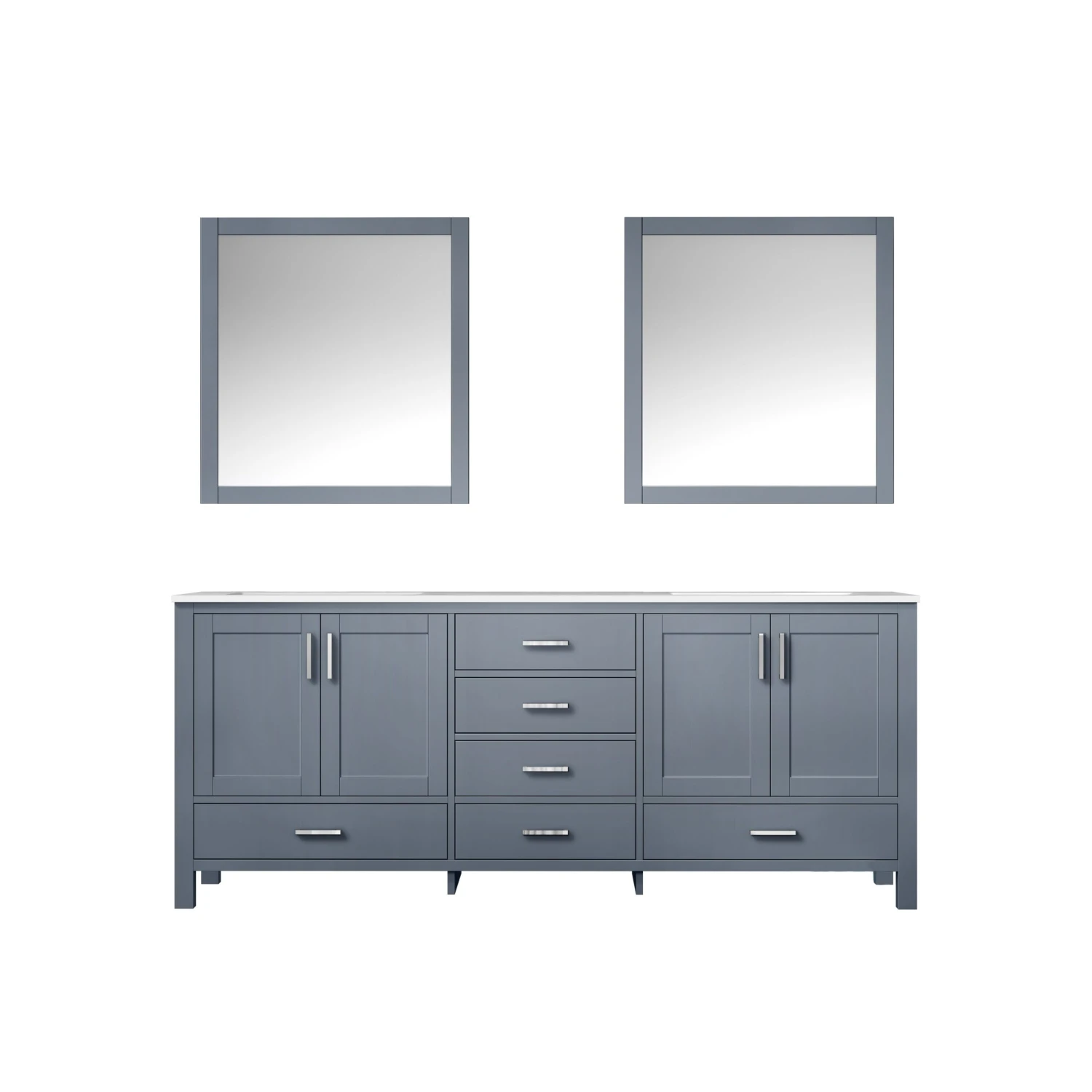 Lexora Jacques 80" Dark Grey Double Vanity, White Carrara Marble Top, White Square Sinks And 30" Mirrors 3 Lexora Jacques 80" Dark Grey Double Vanity, White Carrara Marble Top, White Square Sinks And 30" Mirrors
