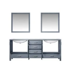 Lexora Jacques 80" Dark Grey Double Vanity, White Carrara Marble Top, White Square Sinks And 30" Mirrors 18 Lexora Jacques 80" Dark Grey Double Vanity, White Carrara Marble Top, White Square Sinks And 30" Mirrors -Home And Outdoor LJ342280DBDSM30 4