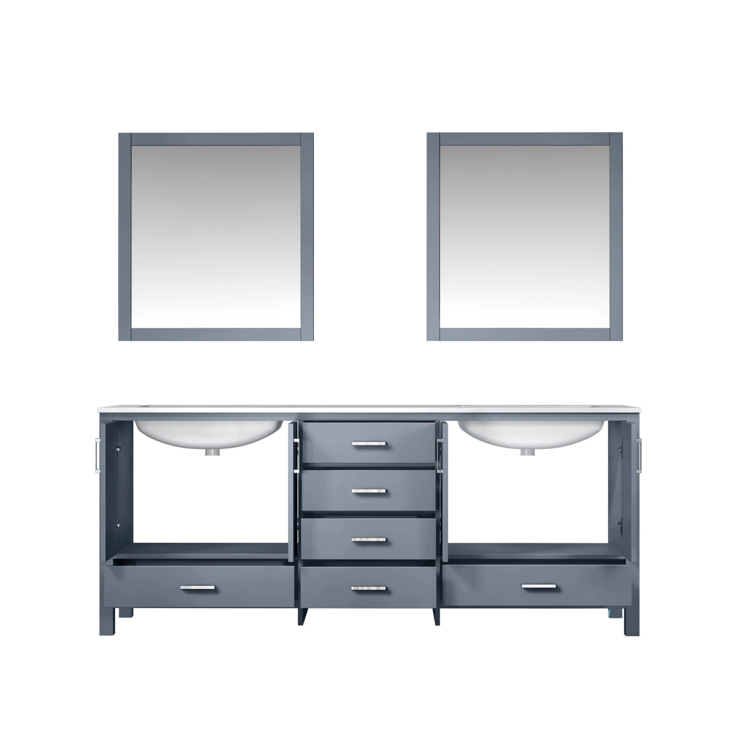 Lexora Jacques 80" Dark Grey Double Vanity, White Carrara Marble Top, White Square Sinks And 30" Mirrors 6 Lexora Jacques 80" Dark Grey Double Vanity, White Carrara Marble Top, White Square Sinks And 30" Mirrors - Image 4