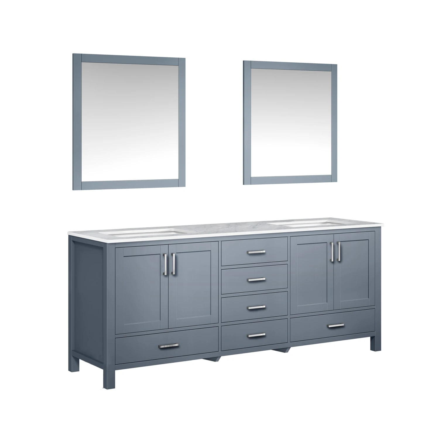 Lexora Jacques 80" Dark Grey Double Vanity, White Carrara Marble Top, White Square Sinks And 30" Mirrors 7 Lexora Jacques 80" Dark Grey Double Vanity, White Carrara Marble Top, White Square Sinks And 30" Mirrors - Image 5