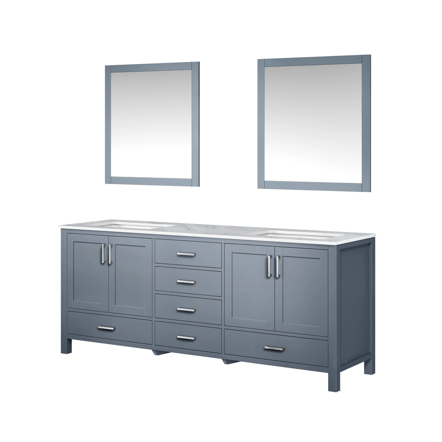 Lexora Jacques 80" Dark Grey Double Vanity, White Carrara Marble Top, White Square Sinks And 30" Mirrors 8 Lexora Jacques 80" Dark Grey Double Vanity, White Carrara Marble Top, White Square Sinks And 30" Mirrors - Image 6