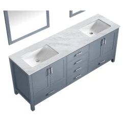Lexora Jacques 80" Dark Grey Double Vanity, White Carrara Marble Top, White Square Sinks And 30" Mirrors 21 Lexora Jacques 80" Dark Grey Double Vanity, White Carrara Marble Top, White Square Sinks And 30" Mirrors -Home And Outdoor LJ342280DBDSM30 7