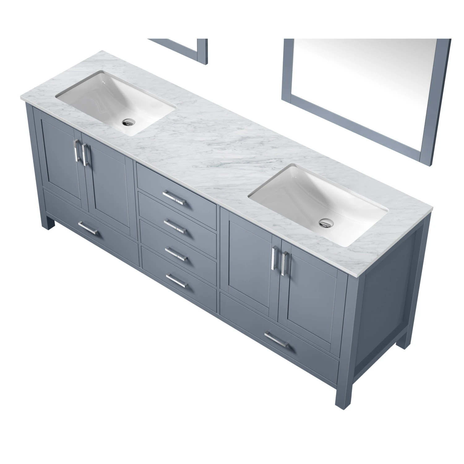 Lexora Jacques 80" Dark Grey Double Vanity, White Carrara Marble Top, White Square Sinks And 30" Mirrors 10 Lexora Jacques 80" Dark Grey Double Vanity, White Carrara Marble Top, White Square Sinks And 30" Mirrors - Image 8