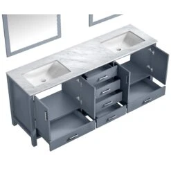 Lexora Jacques 80" Dark Grey Double Vanity, White Carrara Marble Top, White Square Sinks And 30" Mirrors 23 Lexora Jacques 80" Dark Grey Double Vanity, White Carrara Marble Top, White Square Sinks And 30" Mirrors -Home And Outdoor LJ342280DBDSM30 9