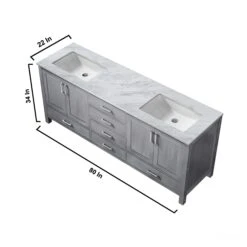 Lexora Jacques 80" Distressed Grey Double Vanity, White Carrara Marble Top, White Square Sinks And 30" Mirrors 27 Lexora Jacques 80" Distressed Grey Double Vanity, White Carrara Marble Top, White Square Sinks And 30" Mirrors -Home And Outdoor LJ342280DDDSM30 12