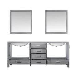 Lexora Jacques 80" Distressed Grey Double Vanity, White Carrara Marble Top, White Square Sinks And 30" Mirrors 19 Lexora Jacques 80" Distressed Grey Double Vanity, White Carrara Marble Top, White Square Sinks And 30" Mirrors -Home And Outdoor LJ342280DDDSM30 4