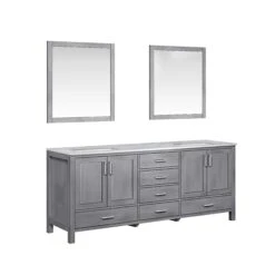 Lexora Jacques 80" Distressed Grey Double Vanity, White Carrara Marble Top, White Square Sinks And 30" Mirrors 20 Lexora Jacques 80" Distressed Grey Double Vanity, White Carrara Marble Top, White Square Sinks And 30" Mirrors -Home And Outdoor LJ342280DDDSM30 5