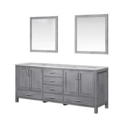 Lexora Jacques 80" Distressed Grey Double Vanity, White Carrara Marble Top, White Square Sinks And 30" Mirrors 21 Lexora Jacques 80" Distressed Grey Double Vanity, White Carrara Marble Top, White Square Sinks And 30" Mirrors -Home And Outdoor LJ342280DDDSM30 6