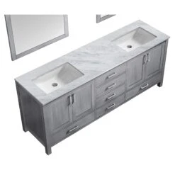Lexora Jacques 80" Distressed Grey Double Vanity, White Carrara Marble Top, White Square Sinks And 30" Mirrors 22 Lexora Jacques 80" Distressed Grey Double Vanity, White Carrara Marble Top, White Square Sinks And 30" Mirrors -Home And Outdoor LJ342280DDDSM30 7