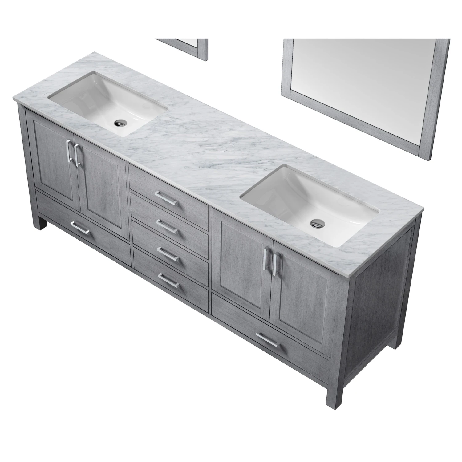 Lexora Jacques 80" Distressed Grey Double Vanity, White Carrara Marble Top, White Square Sinks And 30" Mirrors 10 Lexora Jacques 80" Distressed Grey Double Vanity, White Carrara Marble Top, White Square Sinks And 30" Mirrors - Image 8