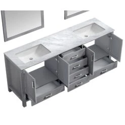Lexora Jacques 80" Distressed Grey Double Vanity, White Carrara Marble Top, White Square Sinks And 30" Mirrors 24 Lexora Jacques 80" Distressed Grey Double Vanity, White Carrara Marble Top, White Square Sinks And 30" Mirrors -Home And Outdoor LJ342280DDDSM30 9