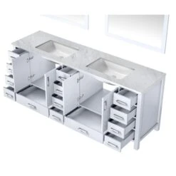 Lexora Jacques 84" White Double Vanity, White Carrara Marble Top, White Square Sinks And 34" Mirrors -Home And Outdoor LJ342284DADSM34 10