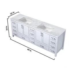 Lexora Jacques 84" White Double Vanity, White Carrara Marble Top, White Square Sinks And 34" Mirrors -Home And Outdoor LJ342284DADSM34 12