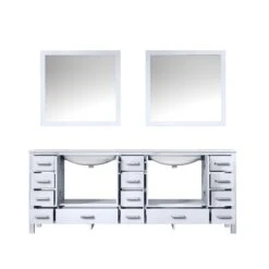 Lexora Jacques 84" White Double Vanity, White Carrara Marble Top, White Square Sinks And 34" Mirrors -Home And Outdoor LJ342284DADSM34 4
