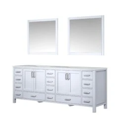Lexora Jacques 84" White Double Vanity, White Carrara Marble Top, White Square Sinks And 34" Mirrors -Home And Outdoor LJ342284DADSM34 6