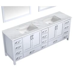 Lexora Jacques 84" White Double Vanity, White Carrara Marble Top, White Square Sinks And 34" Mirrors -Home And Outdoor LJ342284DADSM34 7