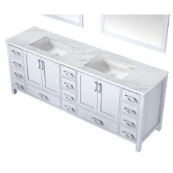 Lexora Jacques 84" White Double Vanity, White Carrara Marble Top, White Square Sinks And 34" Mirrors -Home And Outdoor LJ342284DADSM34 8