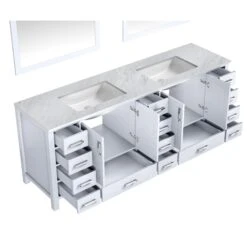 Lexora Jacques 84" White Double Vanity, White Carrara Marble Top, White Square Sinks And 34" Mirrors -Home And Outdoor LJ342284DADSM34 9