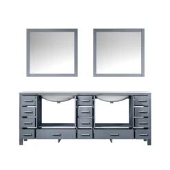 Lexora Jacques 84" Dark Grey Double Vanity, White Carrara Marble Top, White Square Sinks And 34" Mirrors 19 Lexora Jacques 84" Dark Grey Double Vanity, White Carrara Marble Top, White Square Sinks And 34" Mirrors -Home And Outdoor LJ342284DBDSM34 4