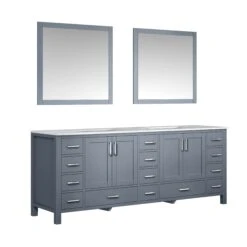 Lexora Jacques 84" Dark Grey Double Vanity, White Carrara Marble Top, White Square Sinks And 34" Mirrors 20 Lexora Jacques 84" Dark Grey Double Vanity, White Carrara Marble Top, White Square Sinks And 34" Mirrors -Home And Outdoor LJ342284DBDSM34 5