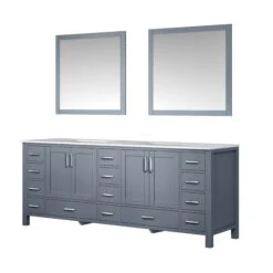 Lexora Jacques 84" Dark Grey Double Vanity, White Carrara Marble Top, White Square Sinks And 34" Mirrors 21 Lexora Jacques 84" Dark Grey Double Vanity, White Carrara Marble Top, White Square Sinks And 34" Mirrors -Home And Outdoor LJ342284DBDSM34 6