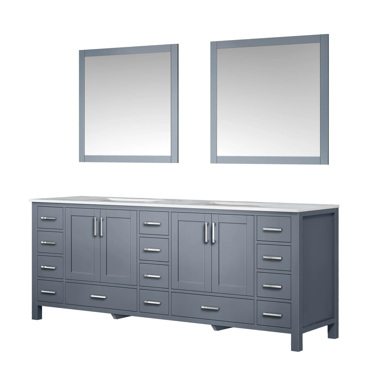 Lexora Jacques 84" Dark Grey Double Vanity, White Carrara Marble Top, White Square Sinks And 34" Mirrors 9 Lexora Jacques 84" Dark Grey Double Vanity, White Carrara Marble Top, White Square Sinks And 34" Mirrors - Image 7